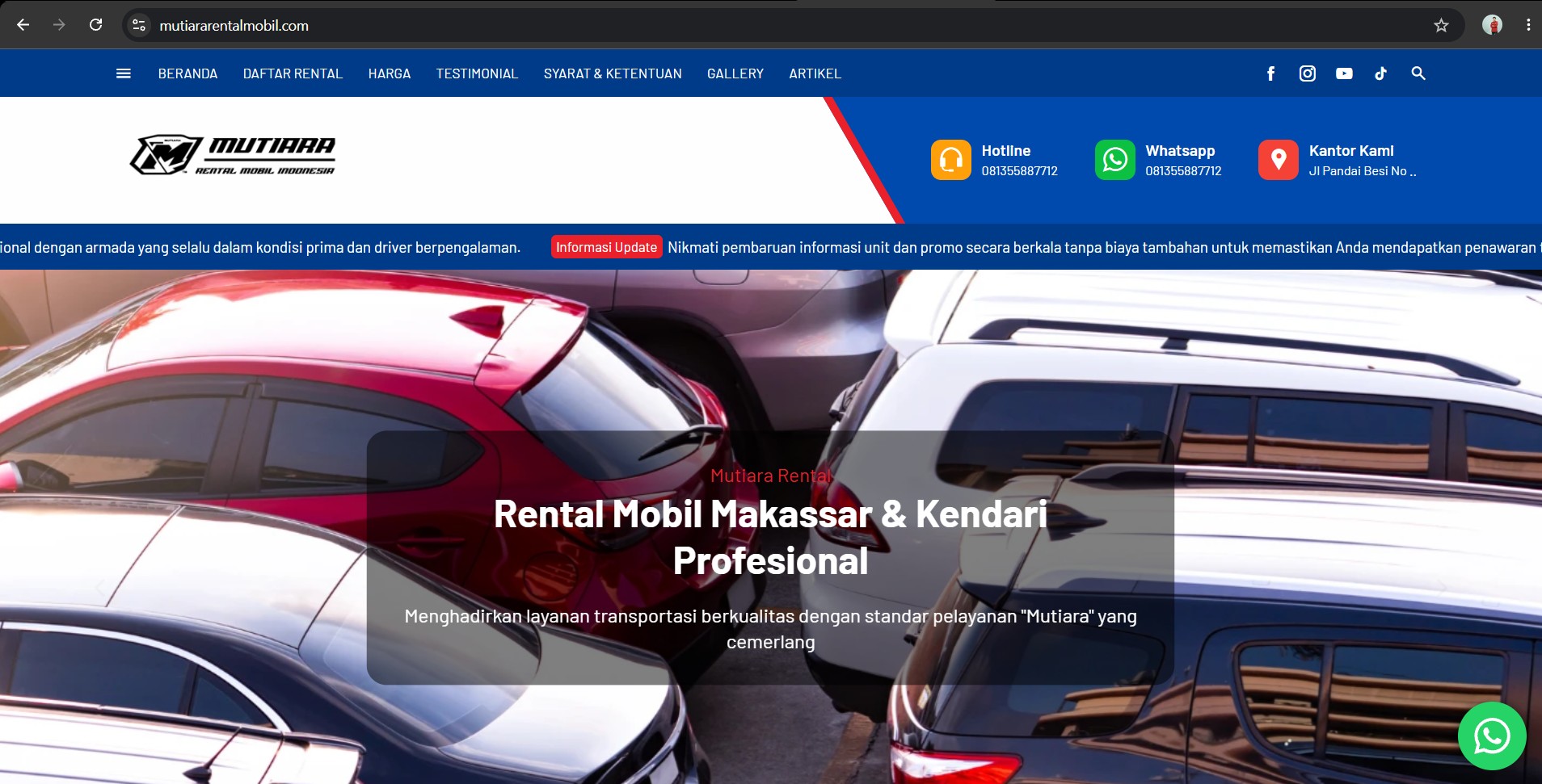 Screenshot Mutiara Rental Mobil